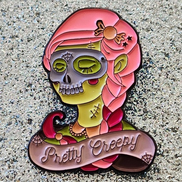 3/$20 Pretty Creepy Zombie Girl Spooky Horror Enamel Pin - Picture 1 of 2